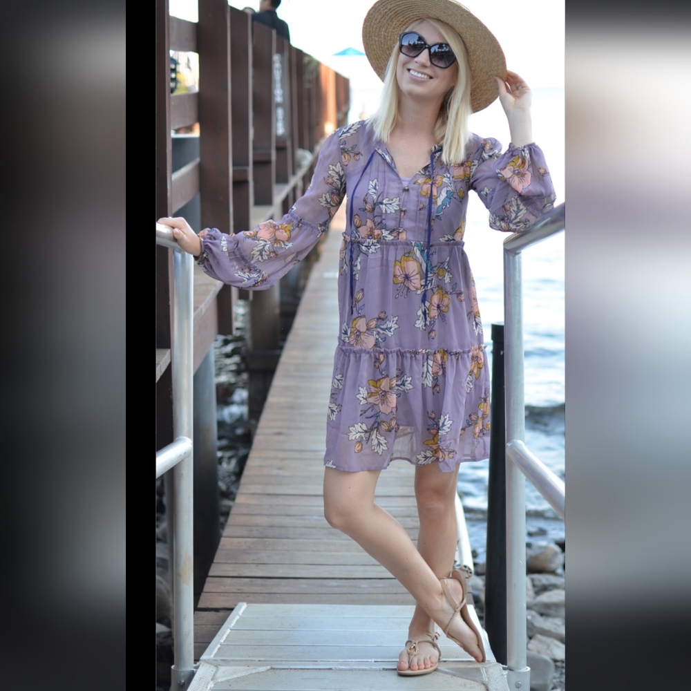 Xhilaration Floral Boho Bohemian Coastal dress womans M Purple